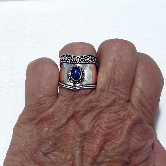 Vintage Sterling Silver Ring Women Sz 8.5 w/ Lapis Lazuli Stone Cocktail Jewelry - Picture 5 of 8